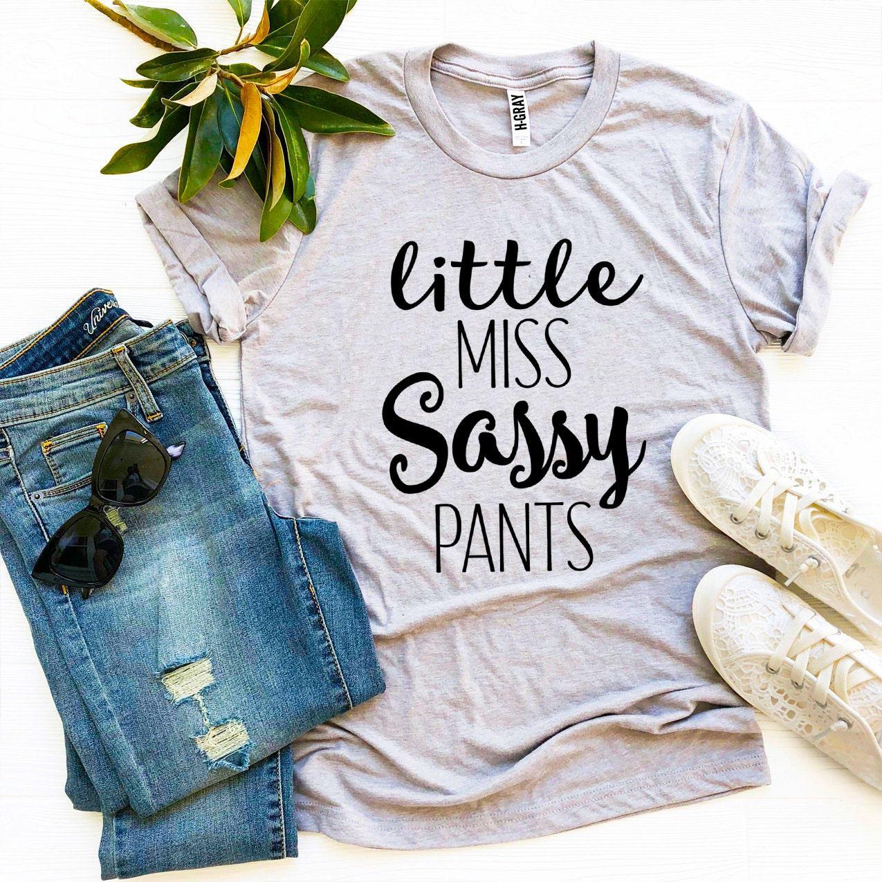 Little Miss Sassy Pants T-shirt made of premium ring spun cotton with a playful design, available in various sizes.
