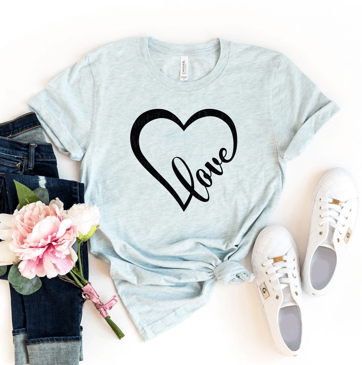 Love Heart T-shirt made of premium ring spun cotton with a striking heart design, available in various sizes.