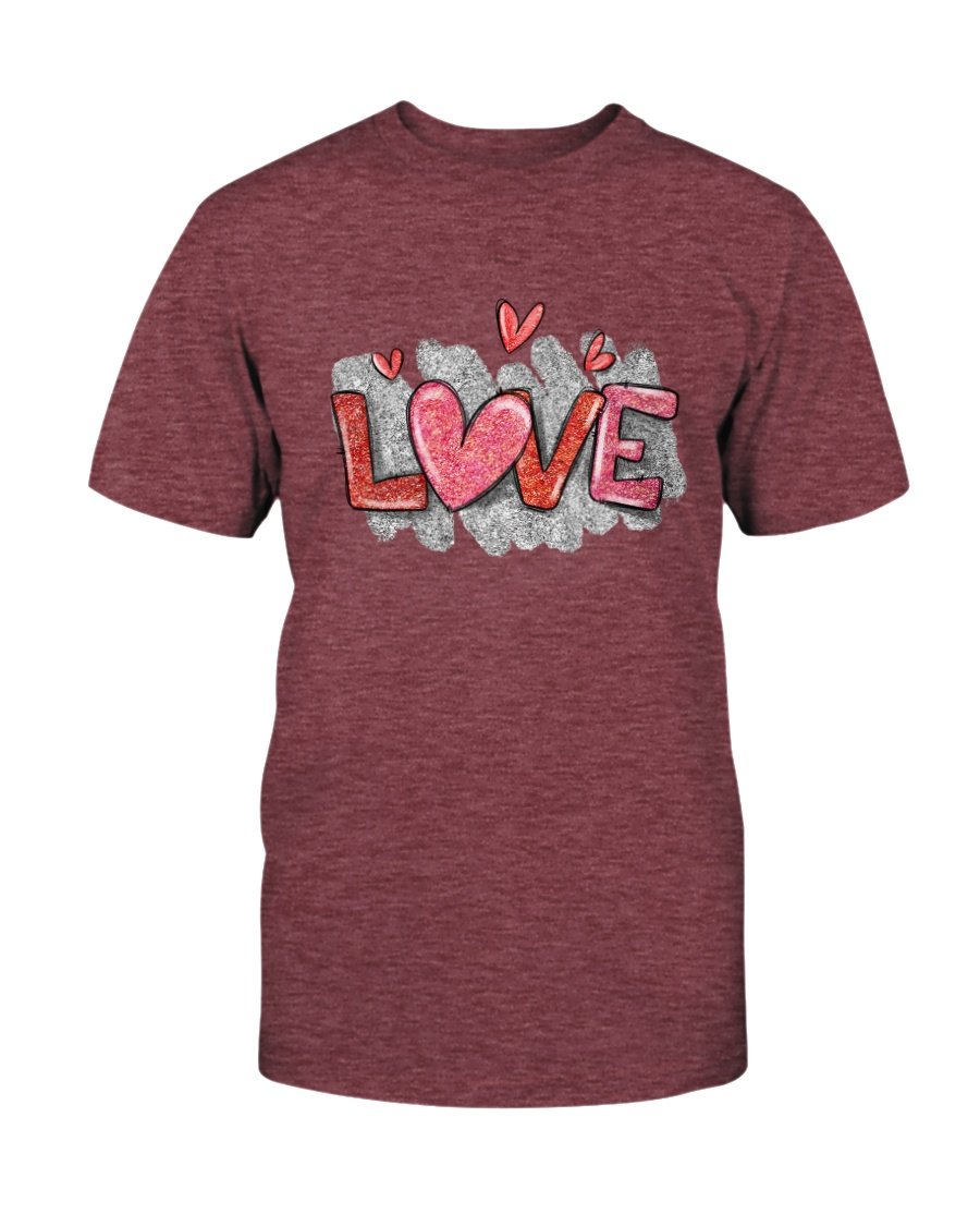 A unisex Love Shirt made from soft ring spun cotton, available in various colors and sizes, featuring a crew neck and short sleeves.
