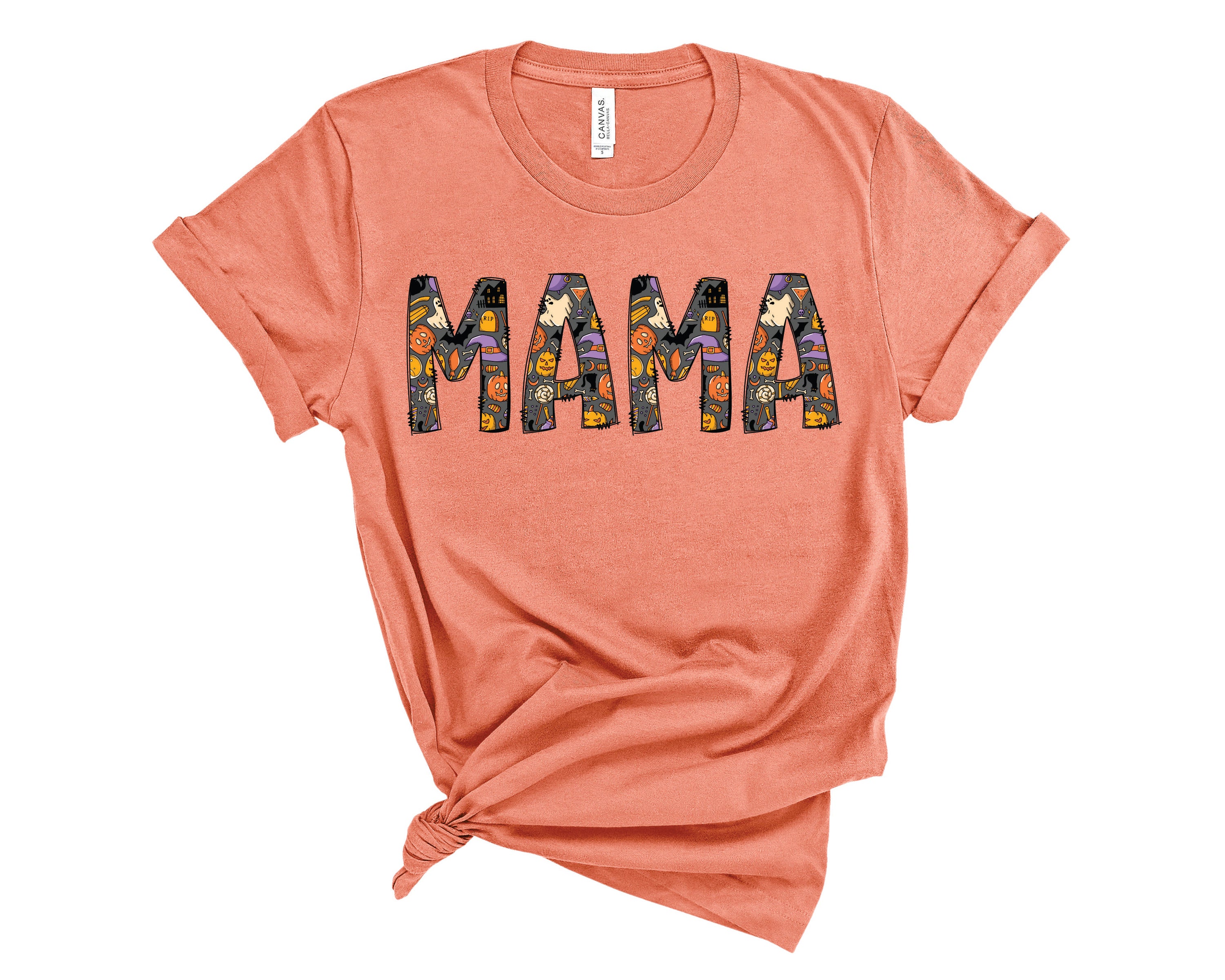 Mama Halloween Doodle graphic tee featuring playful Halloween doodles on a unisex t-shirt.