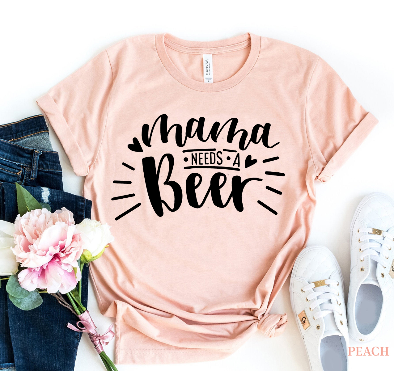 Mama Needs A Bear T-shirt made from premium ring spun cotton, featuring a soft textile flex print design.