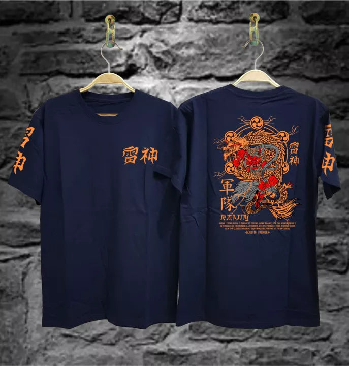 Men's Premium Cotton Printed T-Shirt in navy blue with stylish print design.