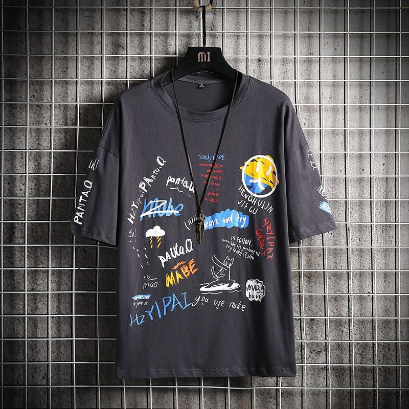 Men's Premium Cotton Printed T-Shirt in Charcoal with stylish print design.