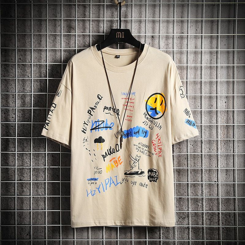 Men's Premium Cotton Printed T-Shirt in Cream color, showcasing stylish print and soft fabric.