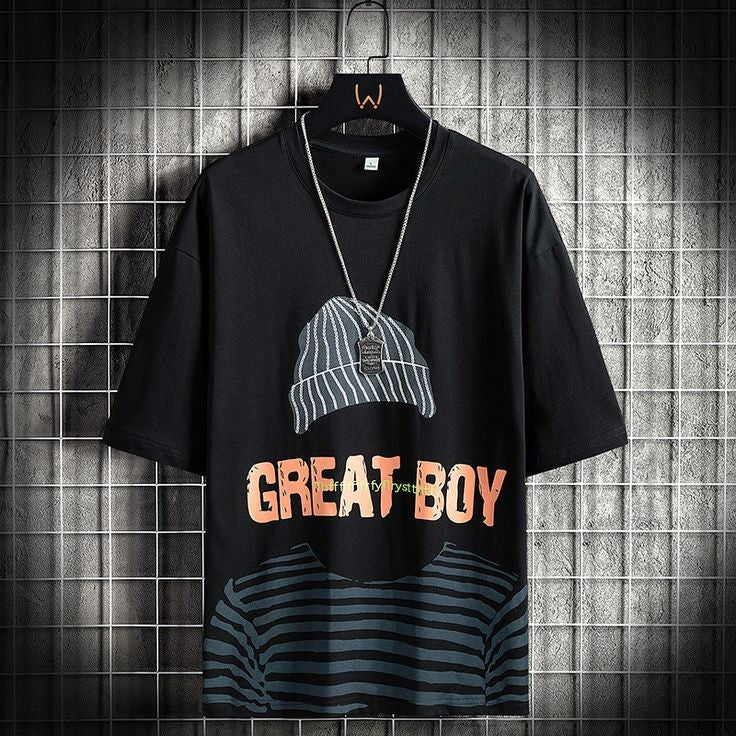 Men's Premium Cotton Printed T-Shirt in Black, featuring a stylish print and soft fabric.