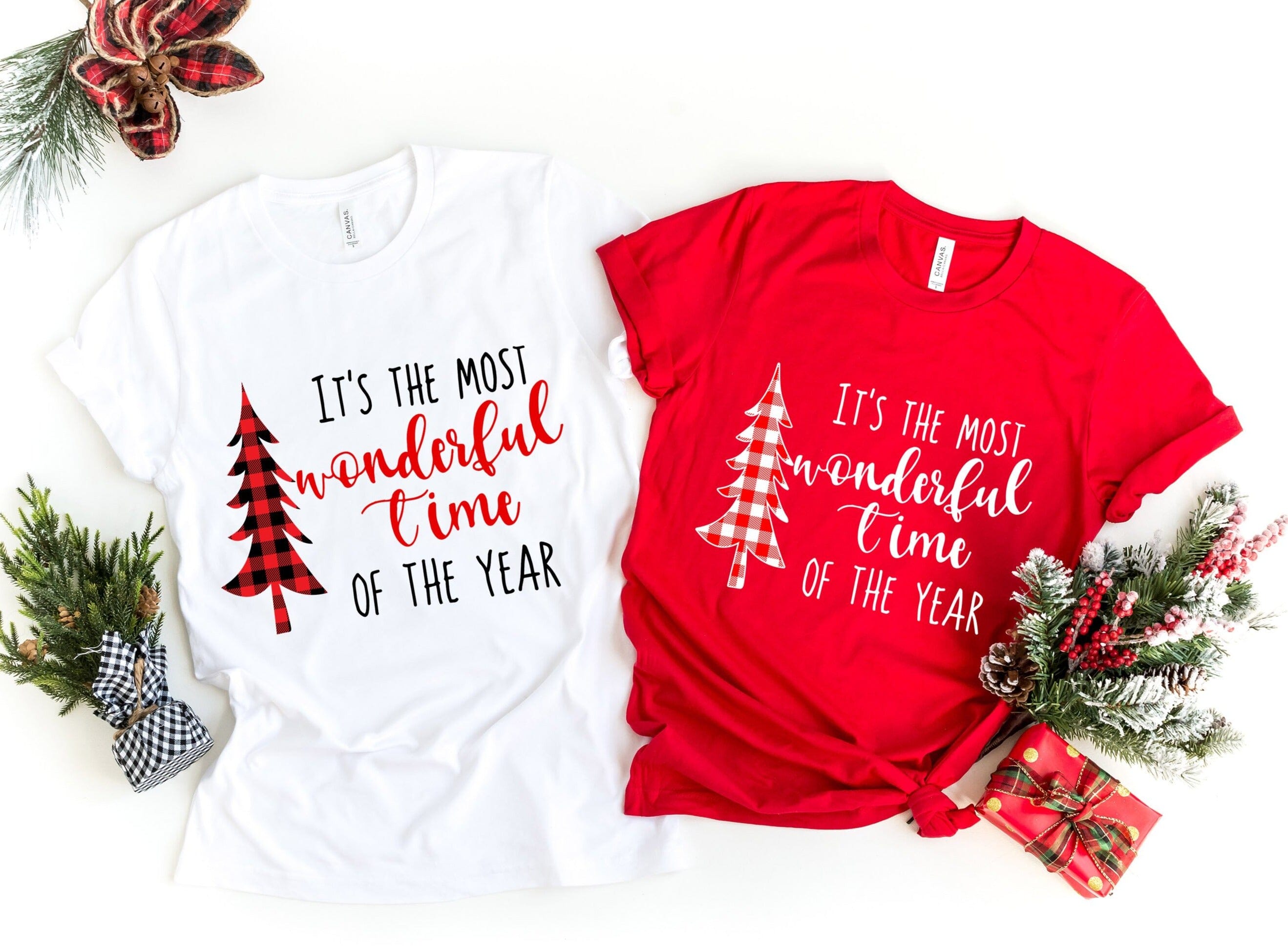 A stylish white t-shirt featuring the phrase 'Most Wonderful Time', made from soft ringspun cotton, perfect for casual wear.