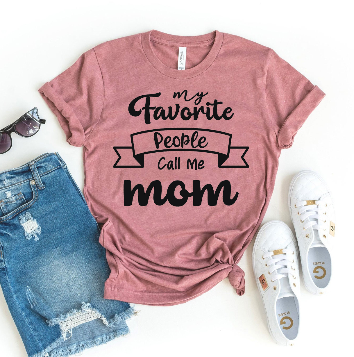 A stylish 'My Favorite People Call Me Mom' T-shirt made from premium ring spun cotton, featuring a soft textile flex print design.