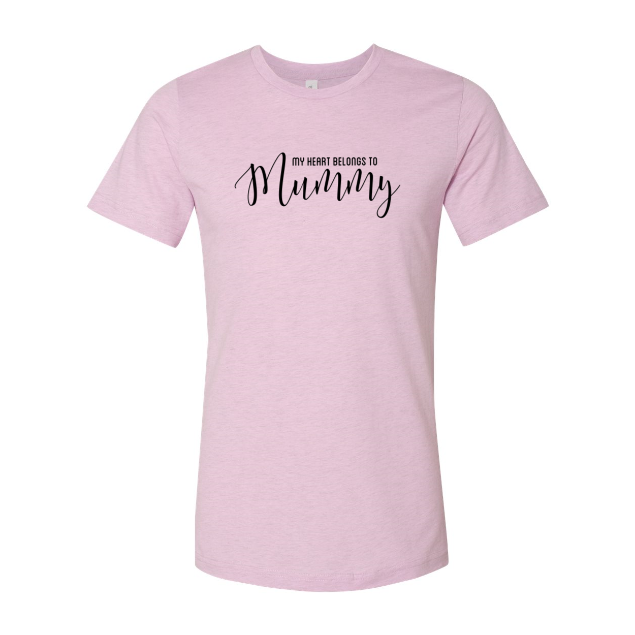 A unisex T-shirt featuring the phrase 'My Heart Belongs To Mummy' in a stylish print, available in various colors.
