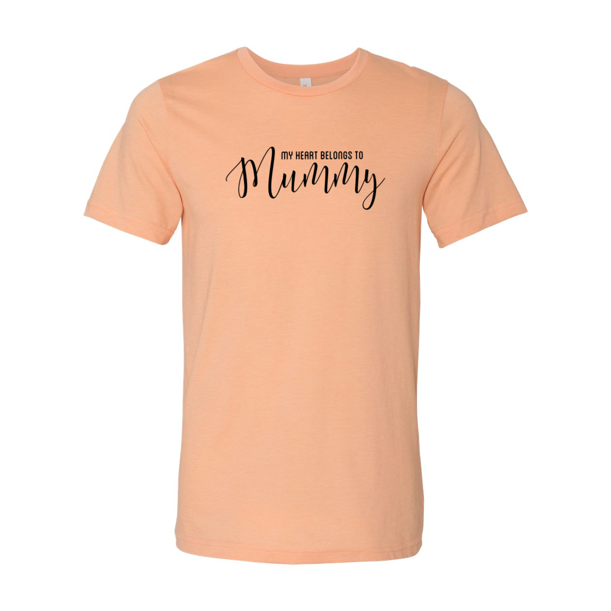 A unisex T-shirt featuring the phrase 'My Heart Belongs To Mummy' in a stylish print, available in various colors.