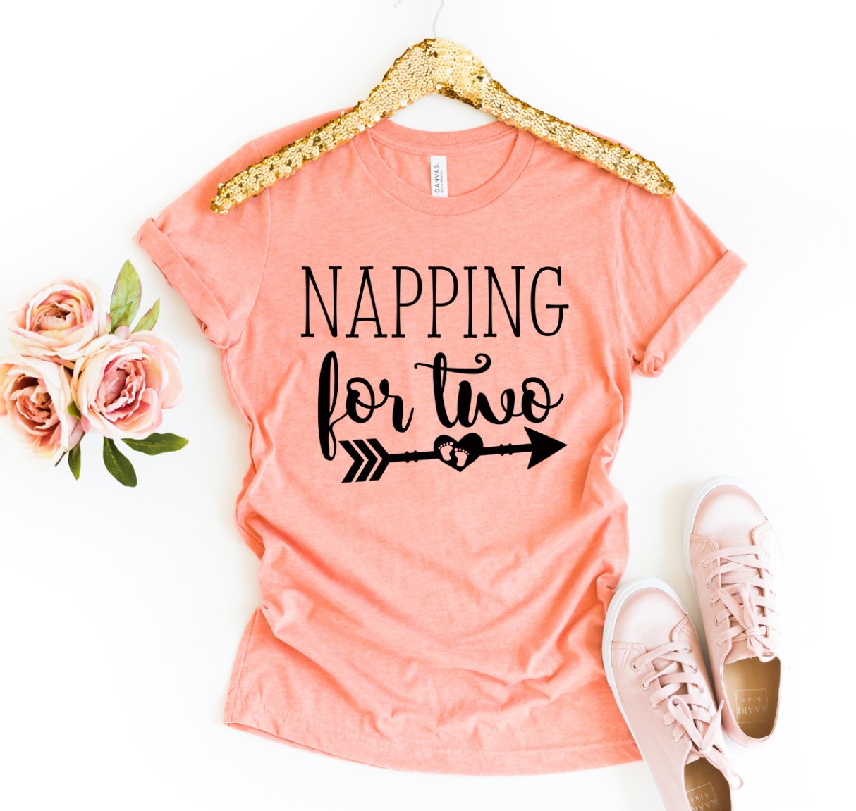 Napping For Two Shirt made of premium ring spun cotton with a soft textile flex print design, available in various sizes.