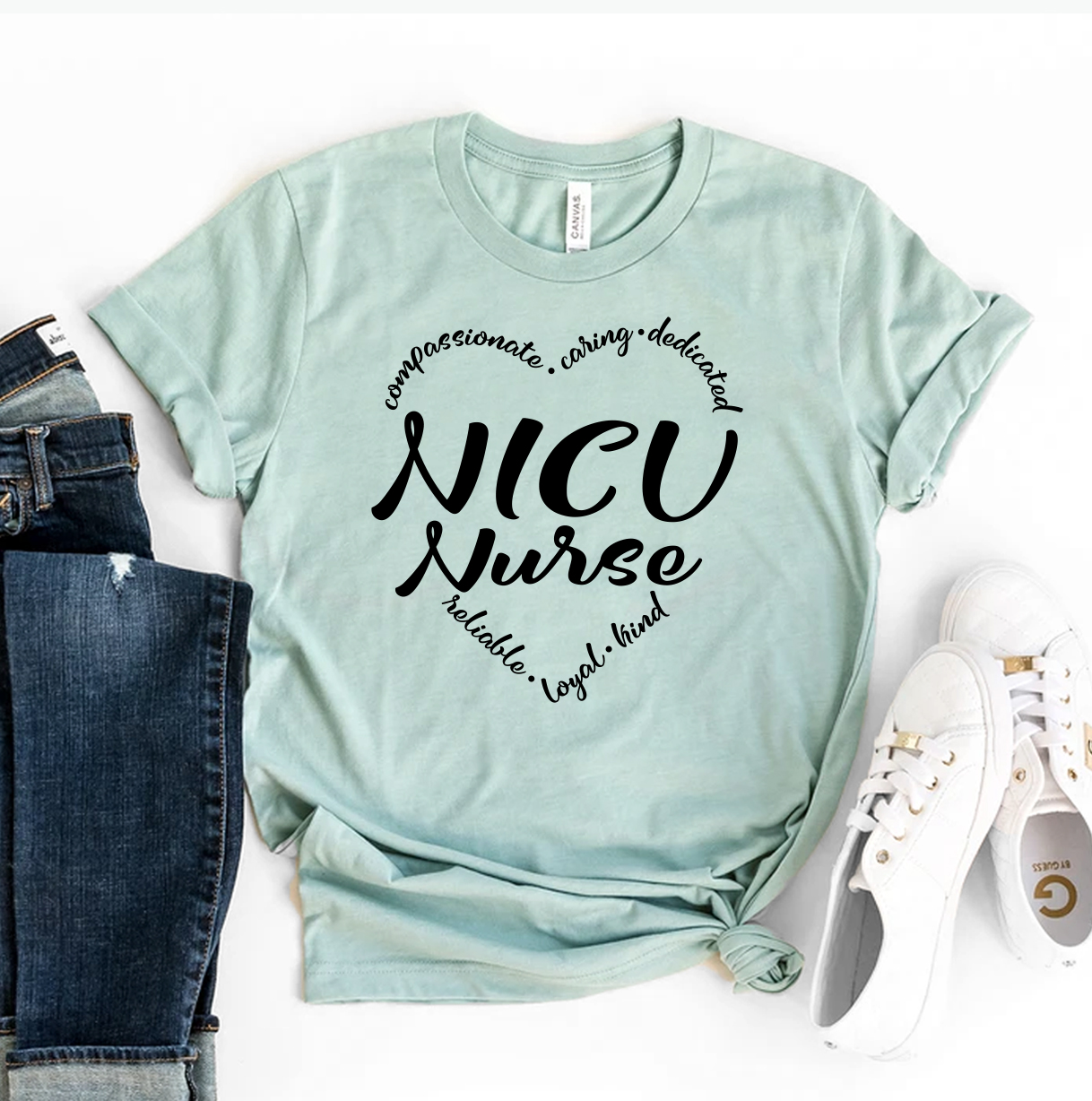 Nicu Nurse T-shirt made of premium ring spun cotton with a soft feel and high-quality flex print design.