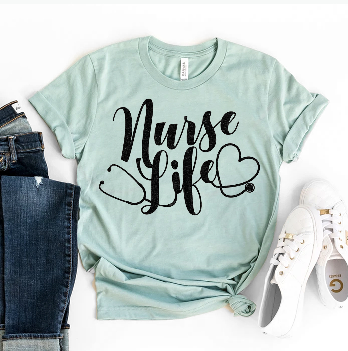 Nurse Life T-shirt made of premium ring spun cotton with a soft feel and high-quality flex print design.