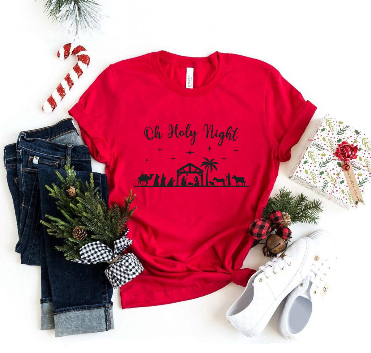 Oh Holy Night Shirt displayed in various colors, showcasing its comfortable fit and high-quality print.