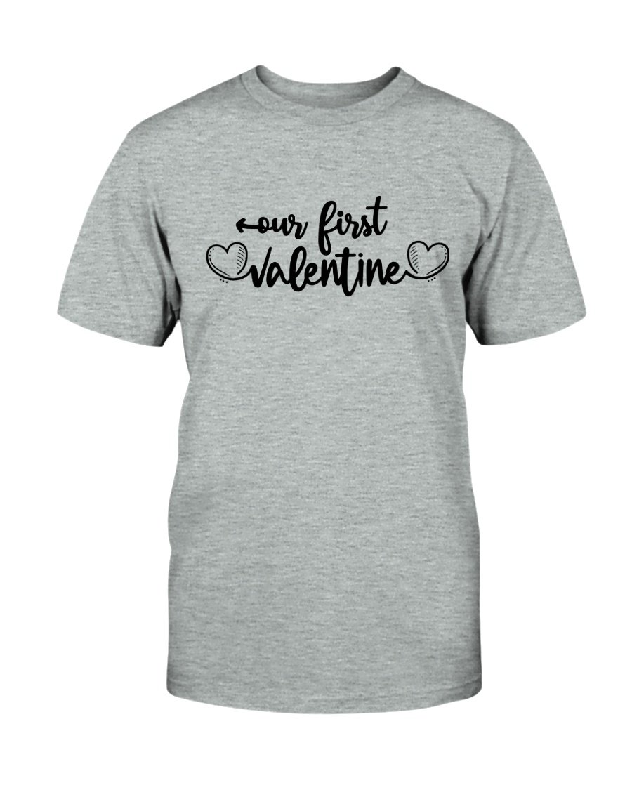 A stylish unisex First Valentine Shirt in various colors, showcasing its comfortable fabric and modern design.
