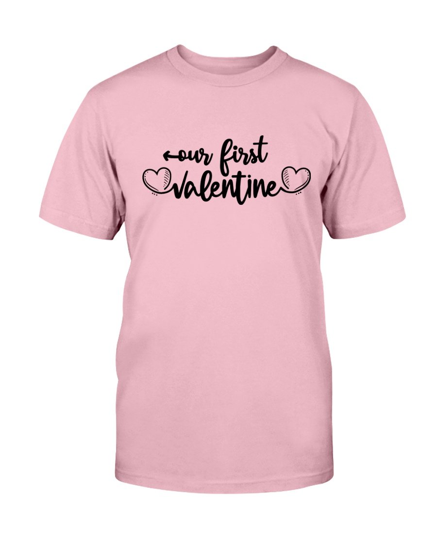 A stylish unisex First Valentine Shirt in various colors, showcasing its comfortable fabric and modern design.