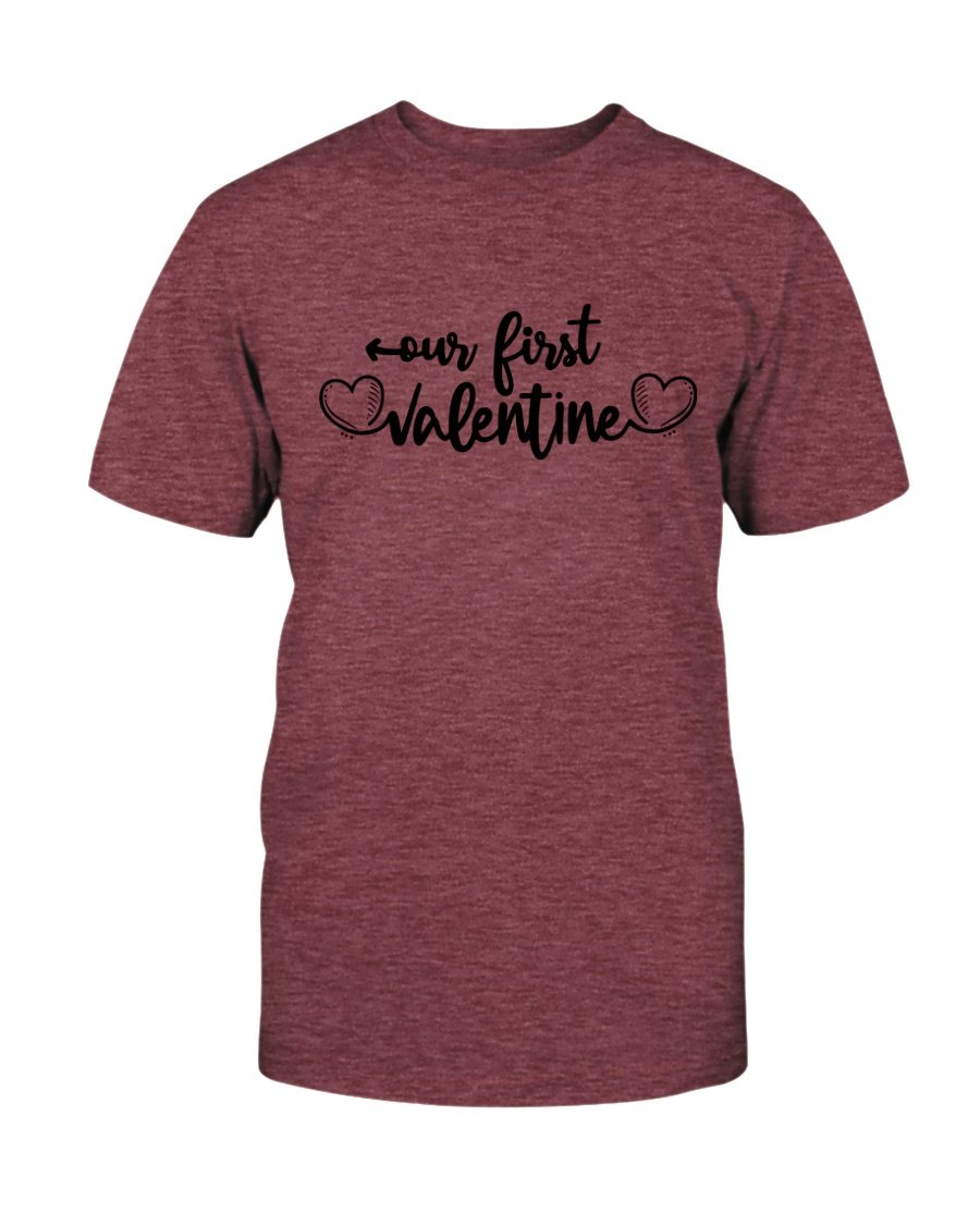A stylish unisex First Valentine Shirt in various colors, showcasing its comfortable fabric and modern design.
