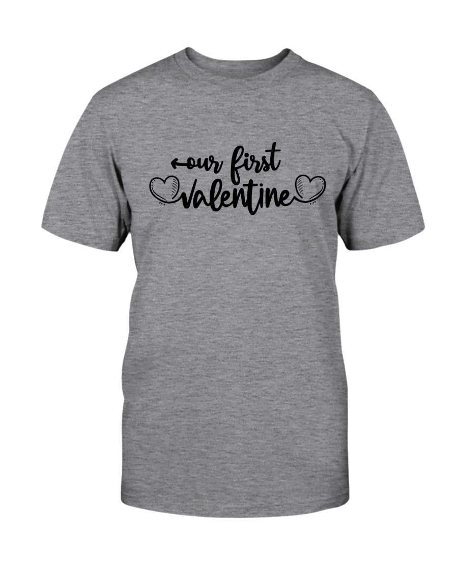 A stylish unisex First Valentine Shirt in various colors, showcasing its comfortable fabric and modern design.