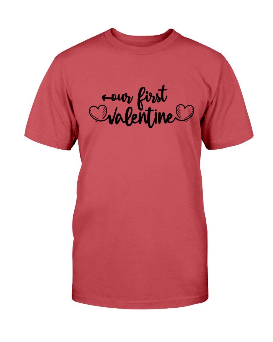 A stylish unisex First Valentine Shirt in various colors, showcasing its comfortable fabric and modern design.