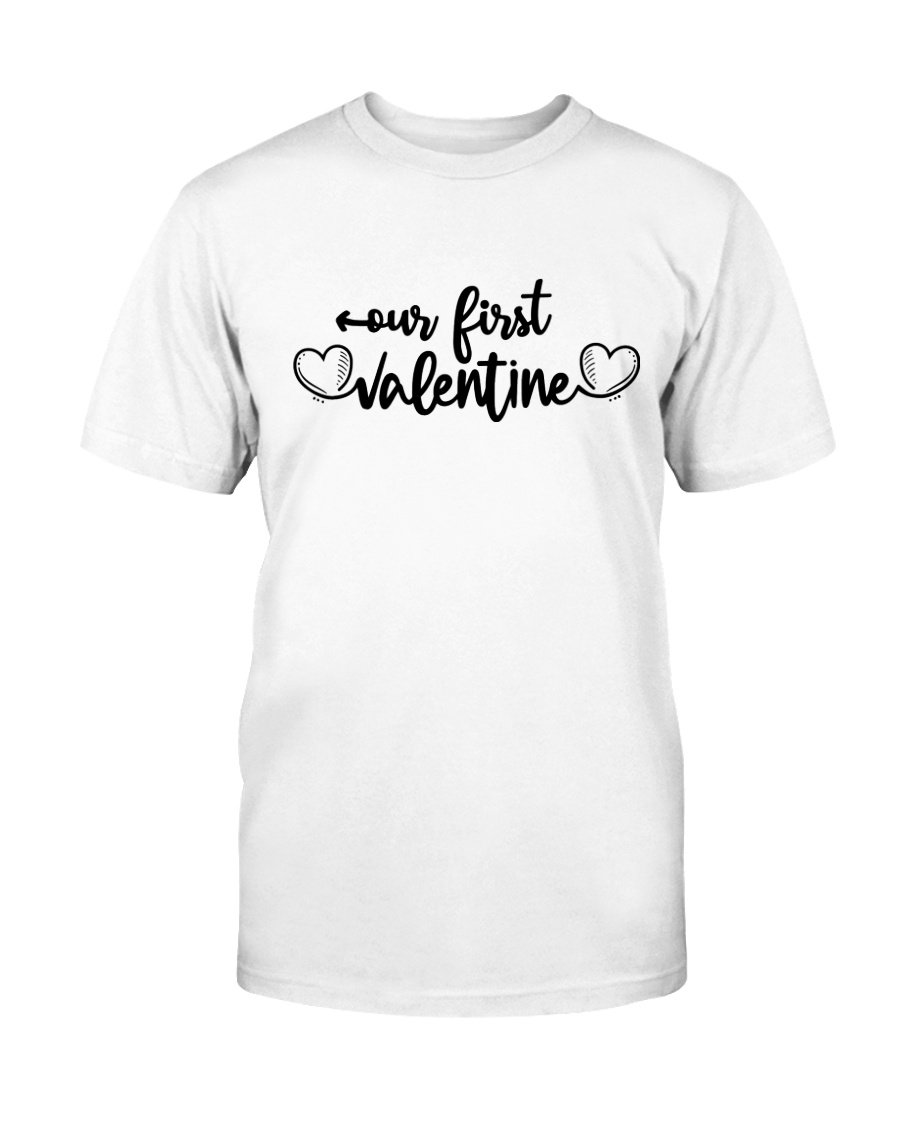 A stylish unisex First Valentine Shirt in various colors, showcasing its comfortable fabric and modern design.