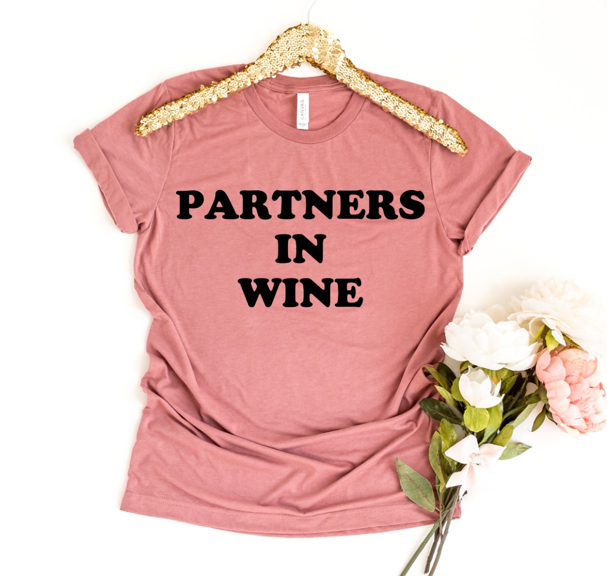 Partners in Wine Shirt made from premium ring spun cotton, featuring a soft textile flex print design.