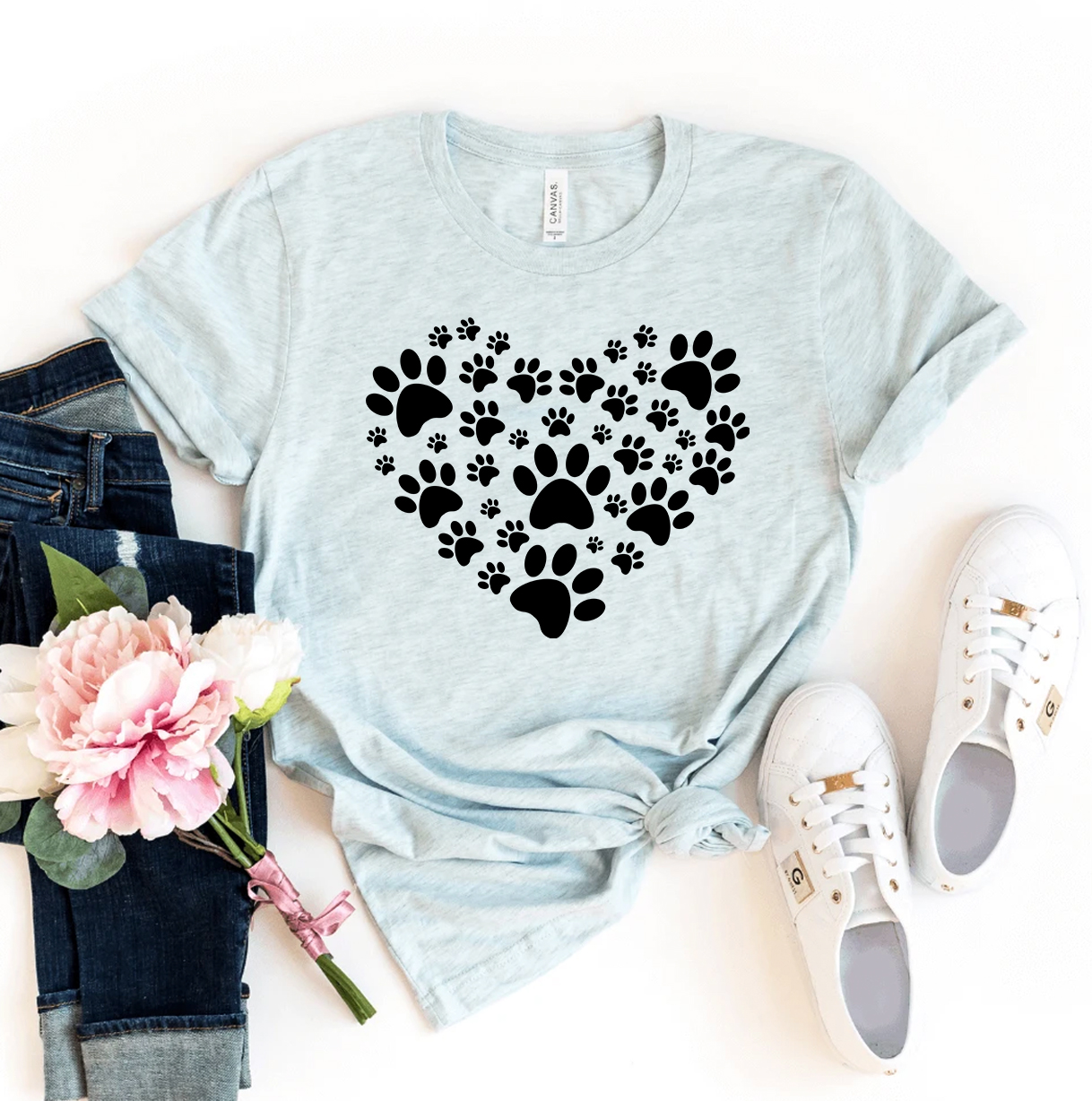 Paw Heart T-shirt made of premium ring spun cotton with a soft feel and vibrant flex print design.