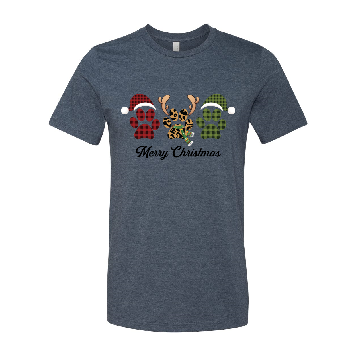 A festive Paw Merry Christmas Shirt featuring a playful design, crafted from soft ring spun cotton, available in multiple colors.