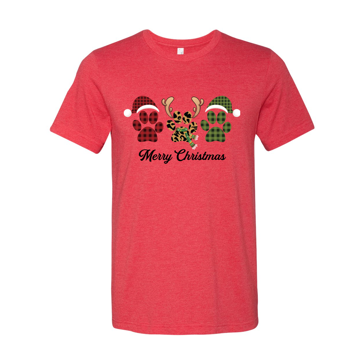 A festive Paw Merry Christmas Shirt featuring a playful design, crafted from soft ring spun cotton, available in multiple colors.