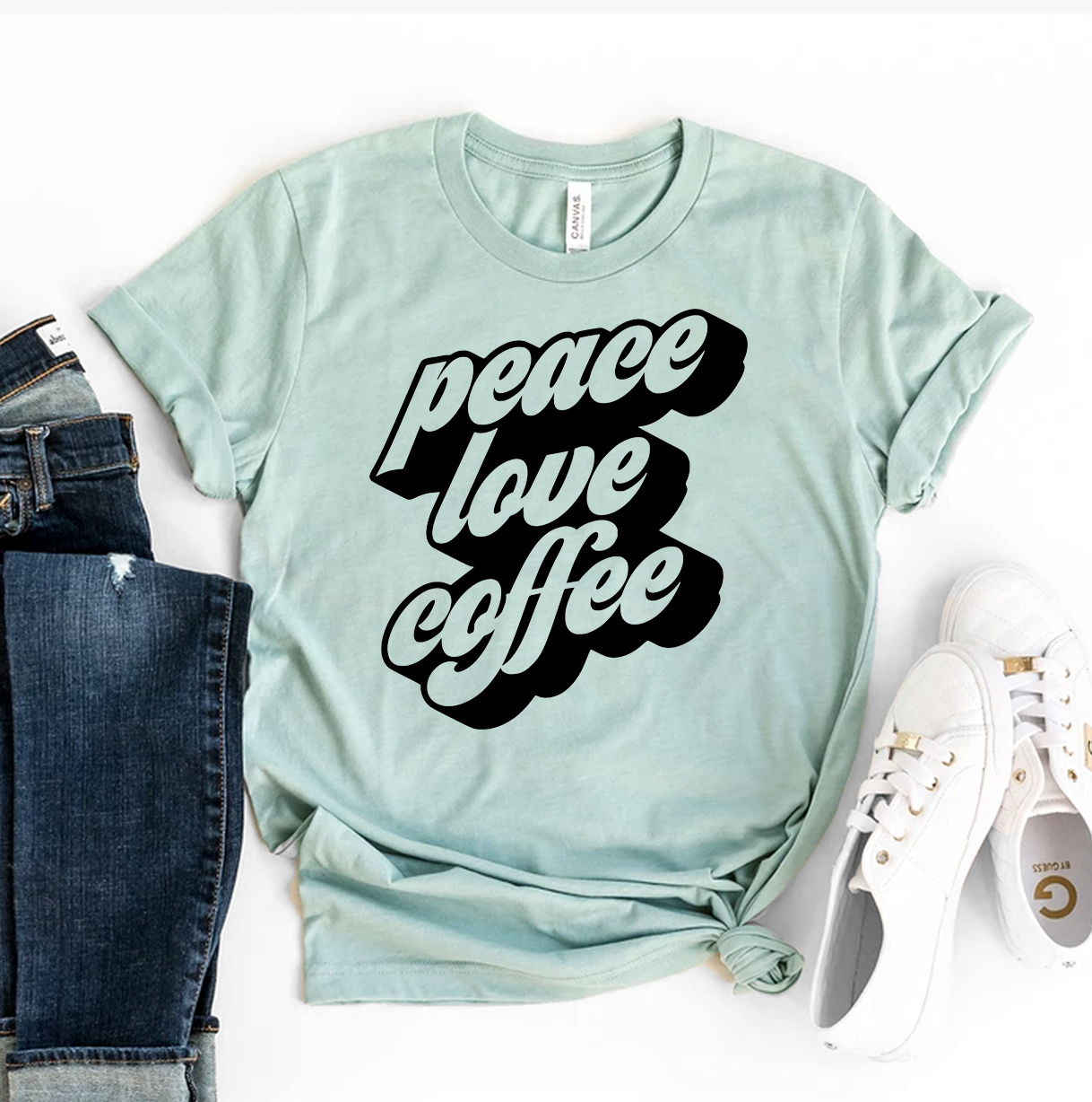 Peace Love Coffee T-shirt made of premium ring spun cotton with a stylish design and comfortable fit.