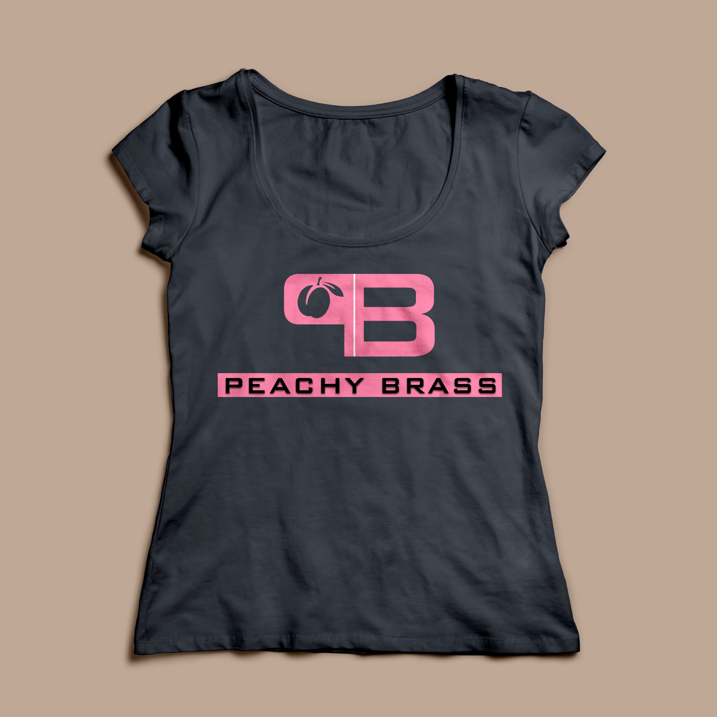 A stylish Peachy Brass logo t-shirt featuring a seamless collar and short sleeves, perfect for casual wear.