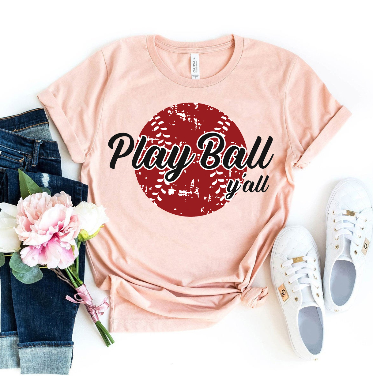 Play Ball Y'all T-shirt made of premium ring spun cotton with a vibrant flex print design.