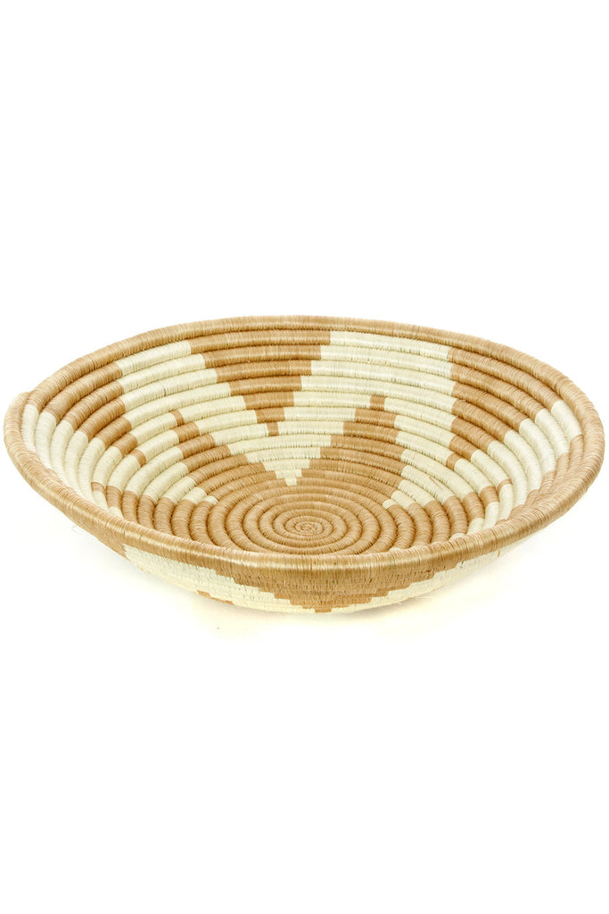 Handcrafted Rwanda inspired sisal basket, showcasing intricate weaving and natural fibers, perfect for storage or decoration.