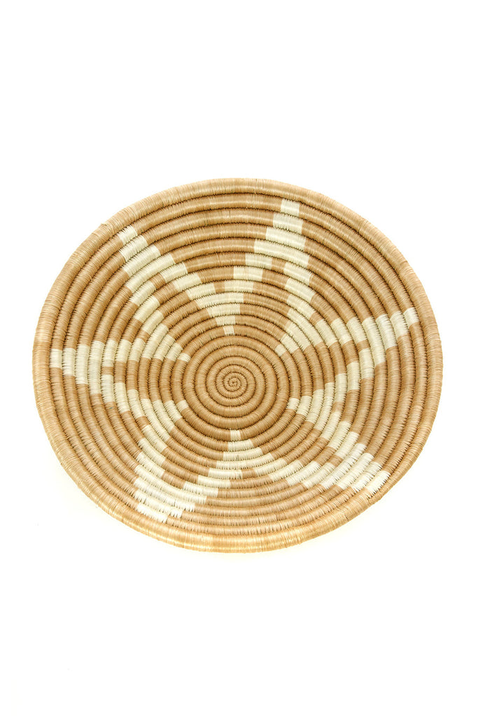 Handcrafted Rwanda inspired sisal basket, showcasing intricate weaving and natural fibers, perfect for storage or decoration.