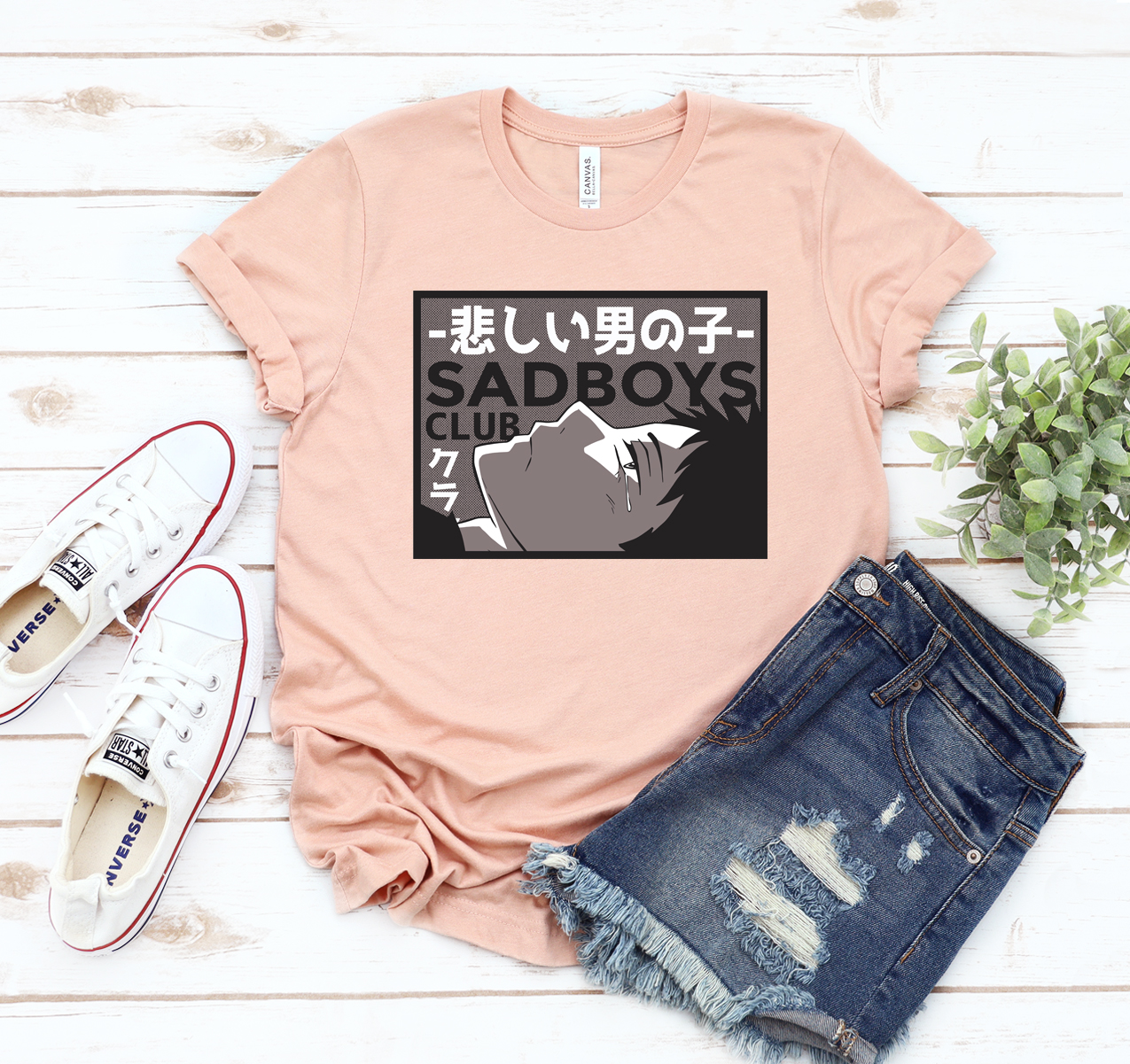 Sad Boys Anime T-shirt featuring a stylish design, made from soft airlume cotton, available in various sizes.