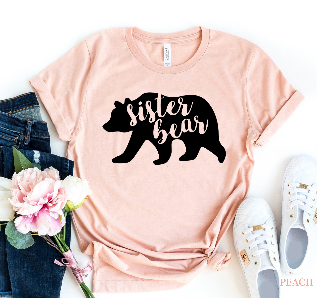 Sister Bear T-shirt made of premium ring spun cotton with a soft textile flex print design.