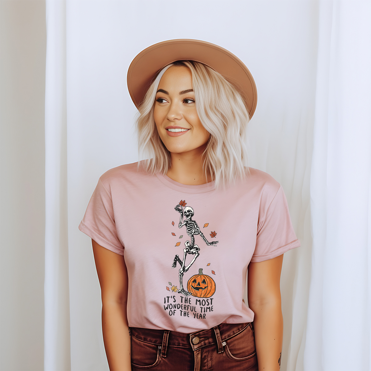 Skeleton Fall Halloween Shirt in various colors, showcasing a fun skeleton design perfect for Halloween celebrations.