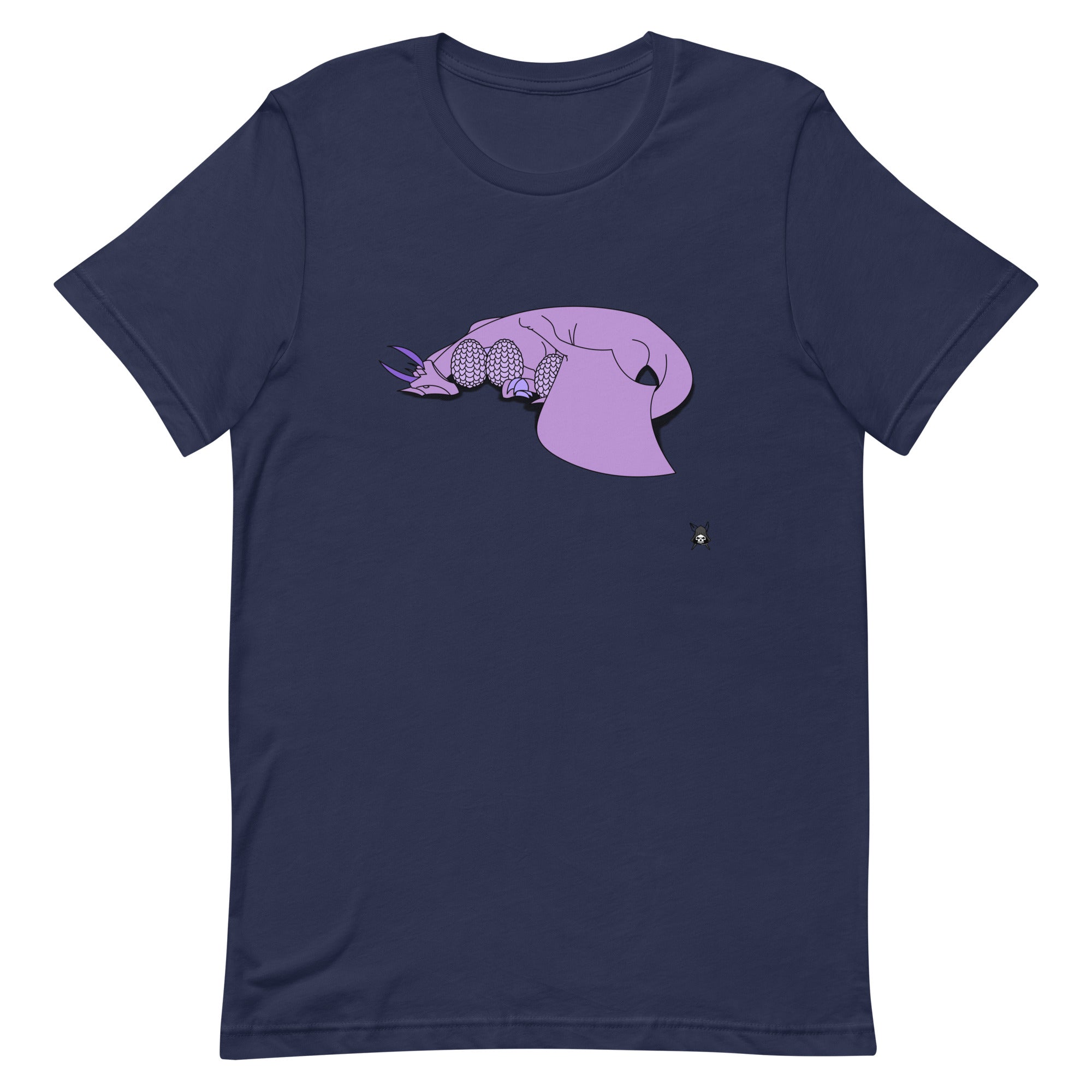 A soft purple t-shirt featuring a sleeping dragon protecting her eggs, designed for comfort and style.