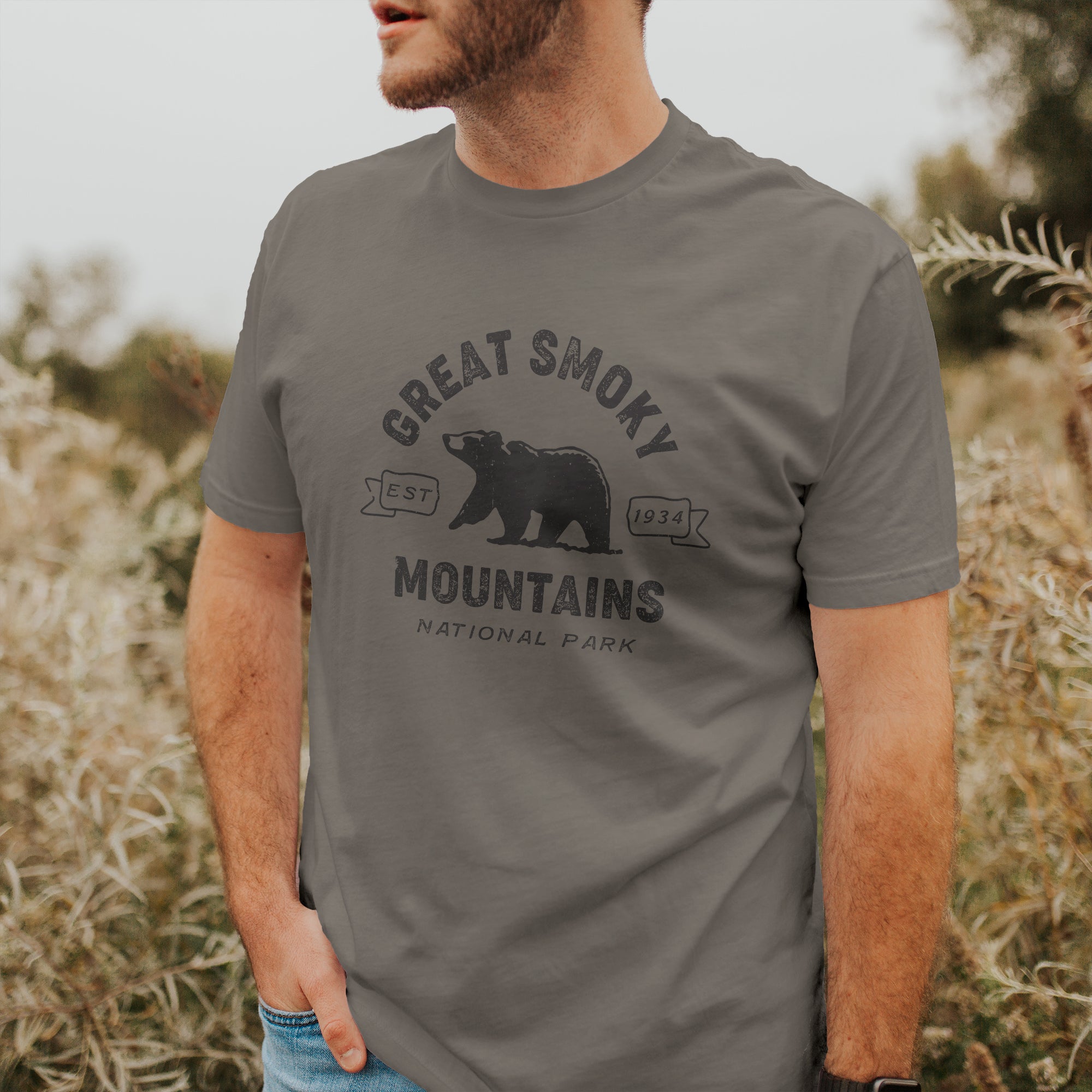 Soft, relaxed fit Smoky Mountains National Park t-shirt in a casual distressed design, made from 100% combed cotton.