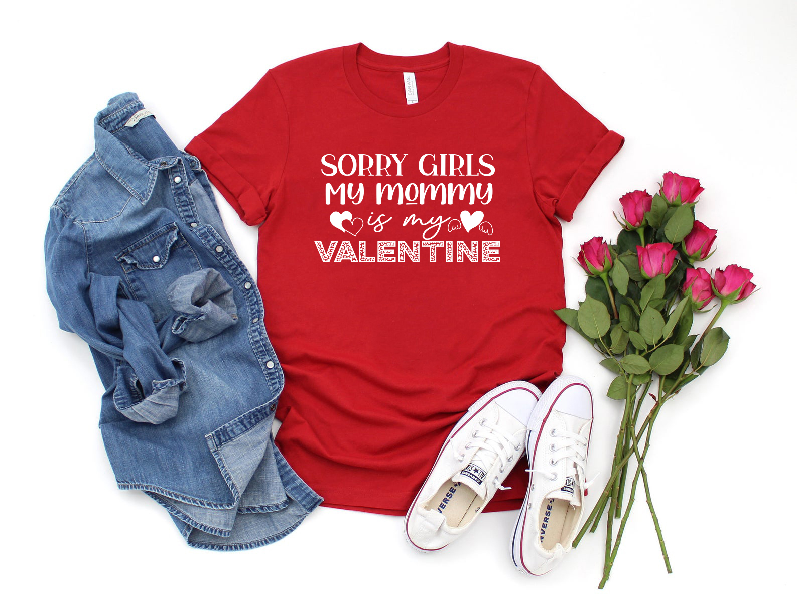 Unisex Sorry Girls My Mommy Is Valentine Tee in various colors, showcasing its soft fabric and stylish design.