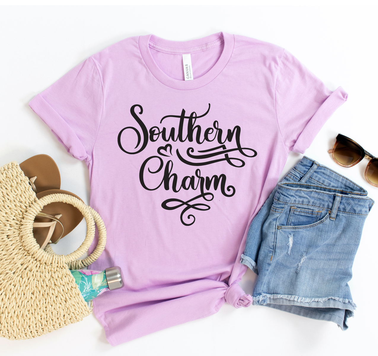Southern Charm T-shirt in various sizes, showcasing its classic unisex design and soft fabric.