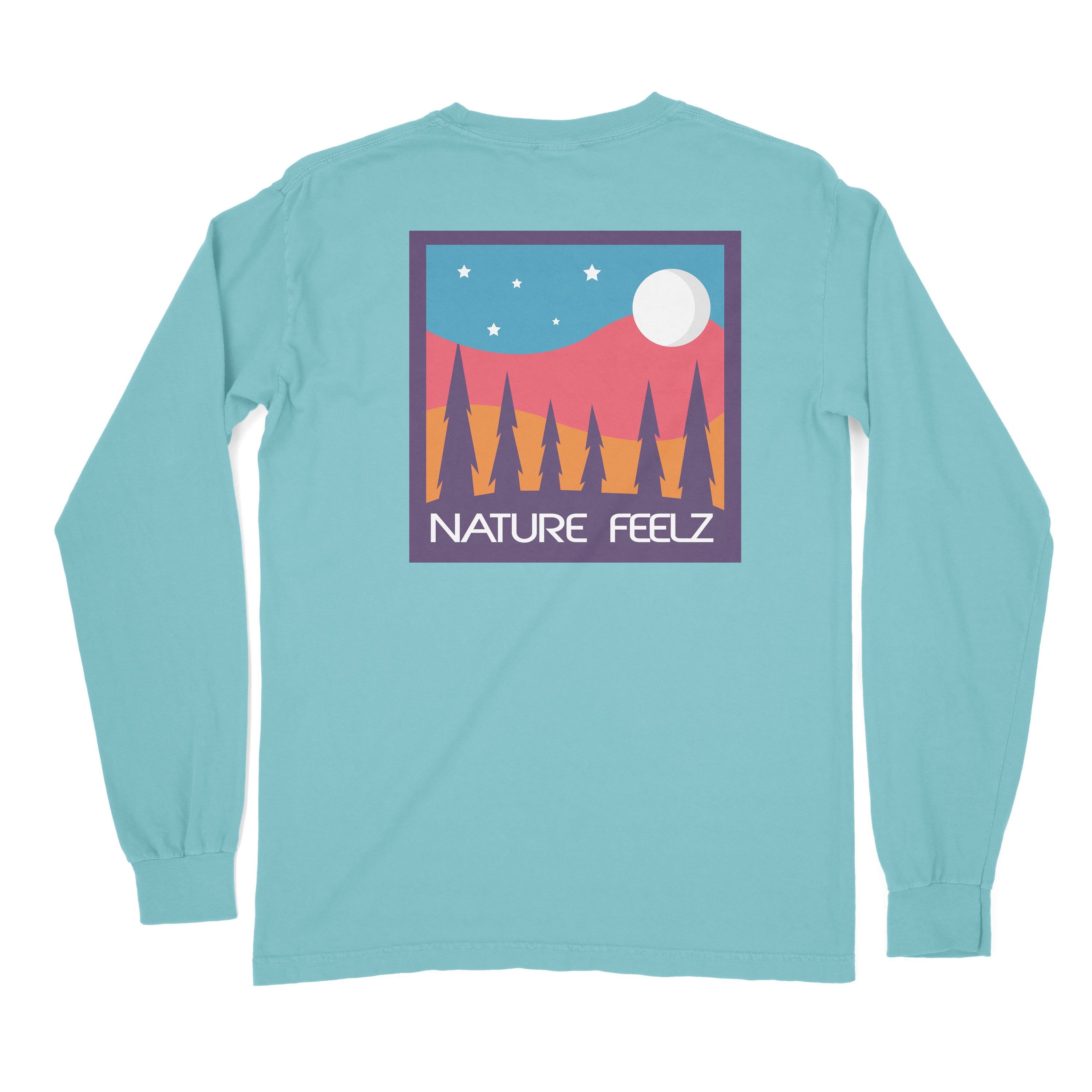 Starry Night Long Sleeve Chalky Mint shirt displayed on a hanger, showcasing its vibrant color and soft fabric.