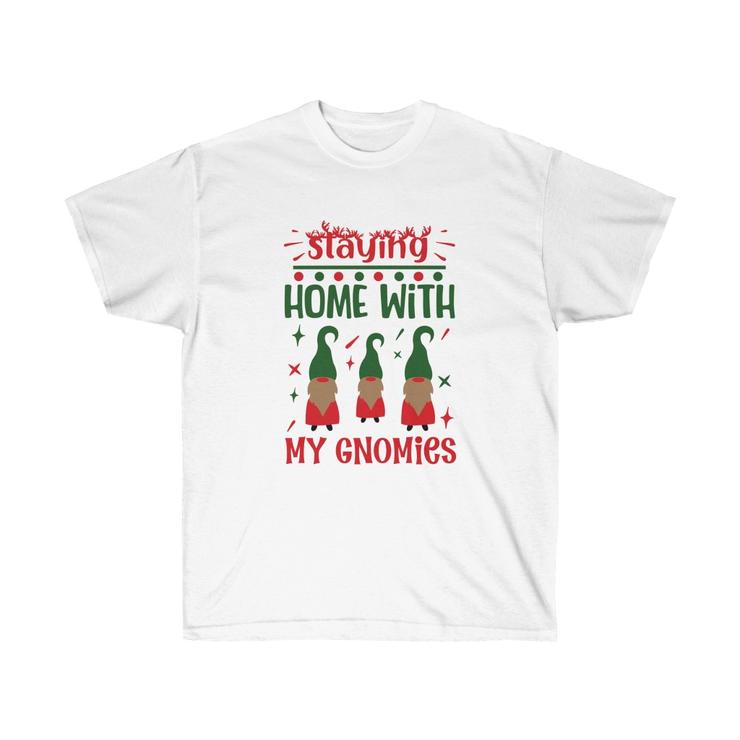 A cozy unisex T-shirt featuring a playful gnome graphic, perfect for lounging at home.