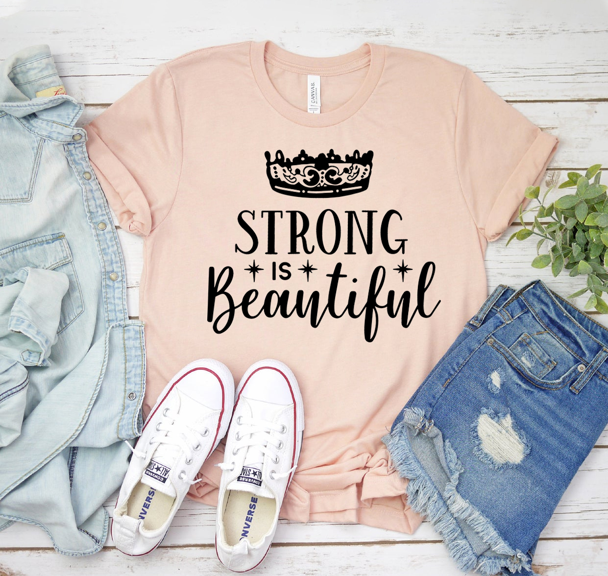 Strong is Beautiful T-shirt made of premium ring spun cotton, featuring a stylish flex print design, available in various sizes.