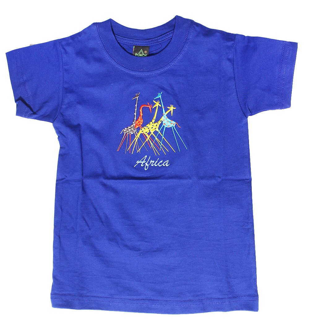 Kids' Summer African Embroidered casual T-shirt in royal blue, featuring a durable ribbed neckband and vibrant embroidery.