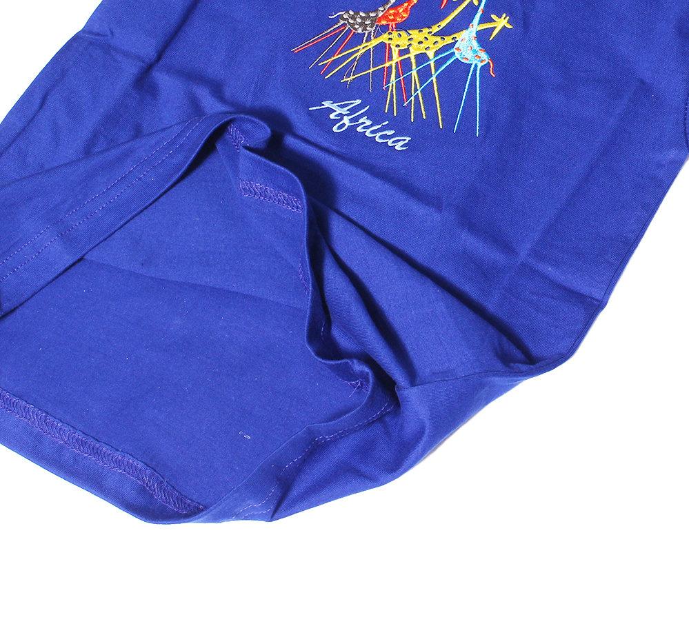 Kids' Summer African Embroidered casual T-shirt in royal blue, featuring a durable ribbed neckband and vibrant embroidery.