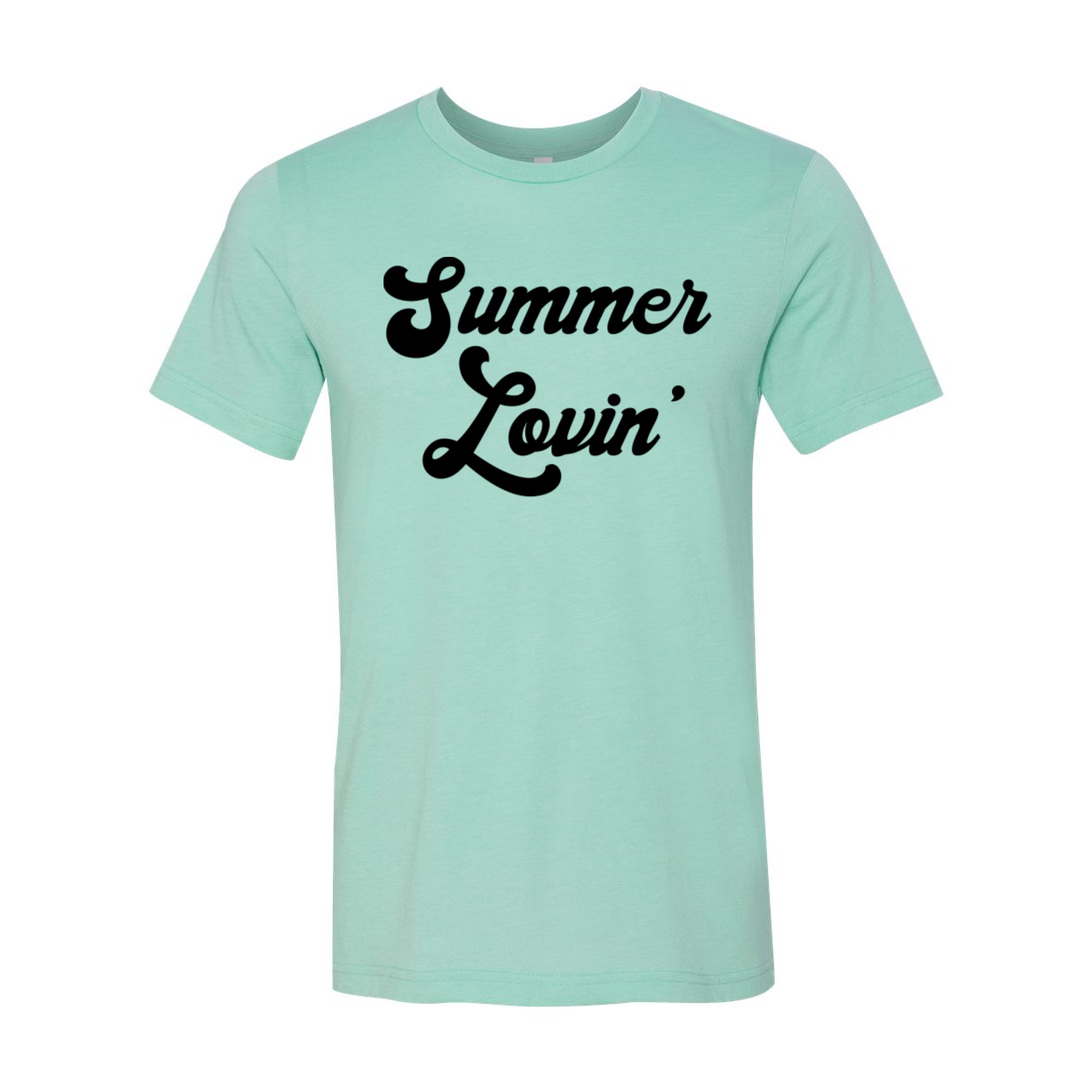 A stylish Summer Lovin T-shirt made from soft airlume cotton, showcasing its unisex design and available sizes.