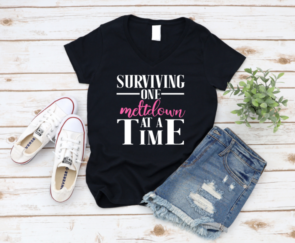 Main Surviving One Meltdown at a Time Black Shirt | V-Neck or Crew Neck image