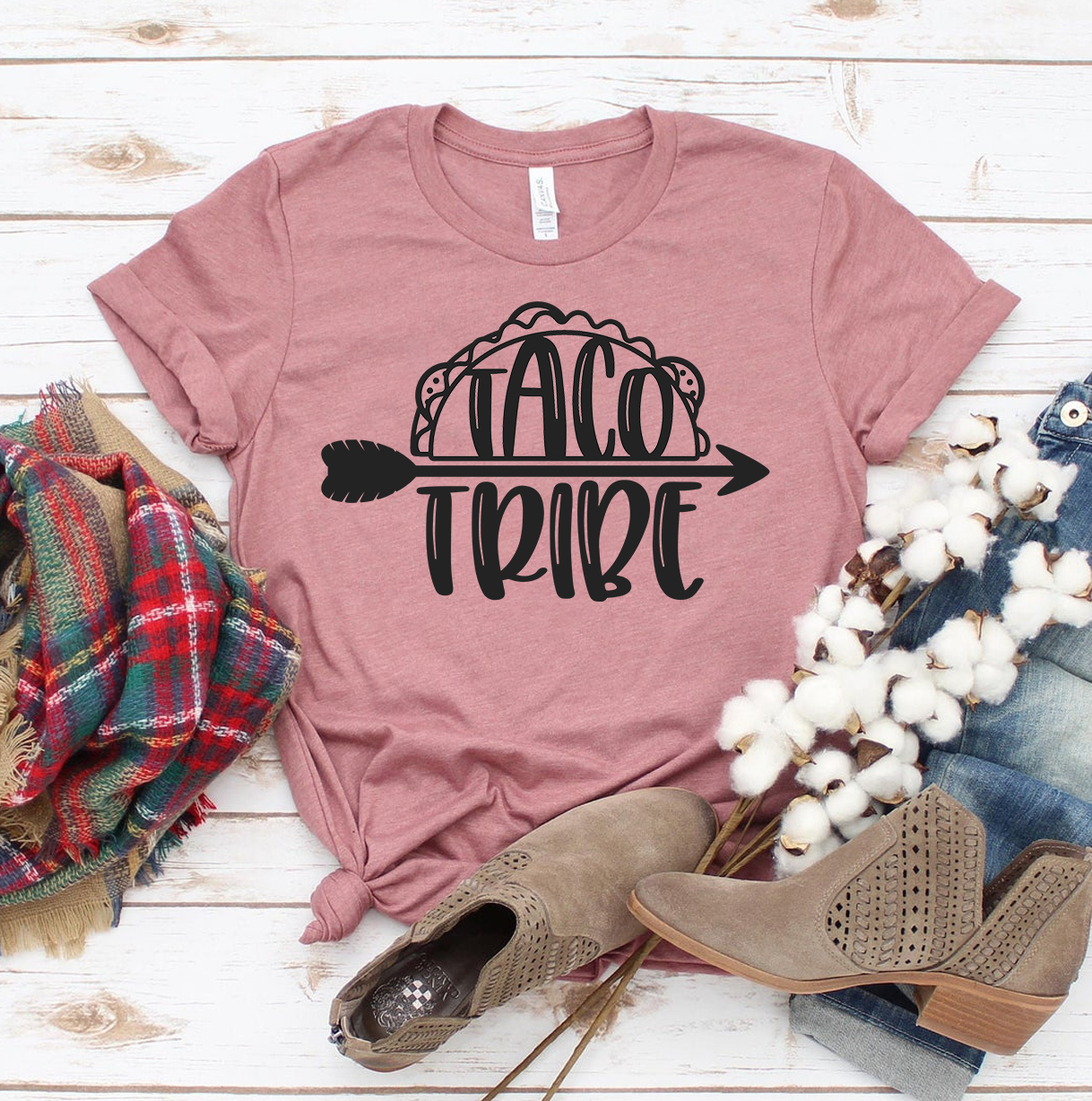 Taco Tribe T-shirt made of premium ring spun cotton with vibrant flex print design.