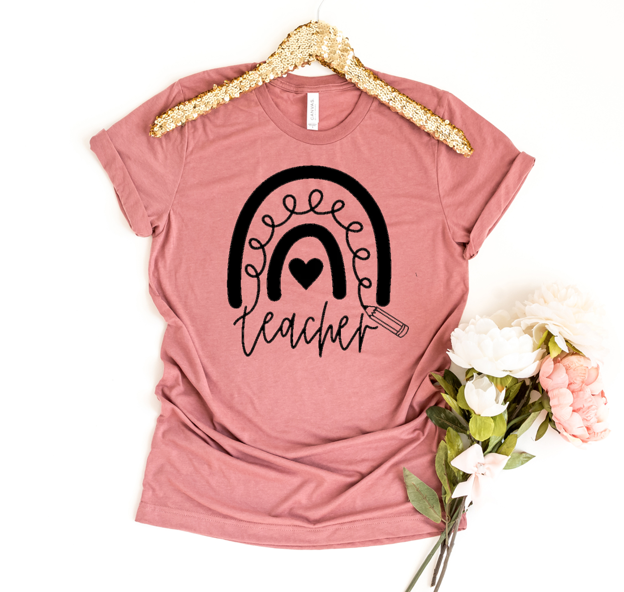 A stylish Teacher T-shirt made from premium ring spun cotton, featuring a vibrant flex print design, available in various sizes.