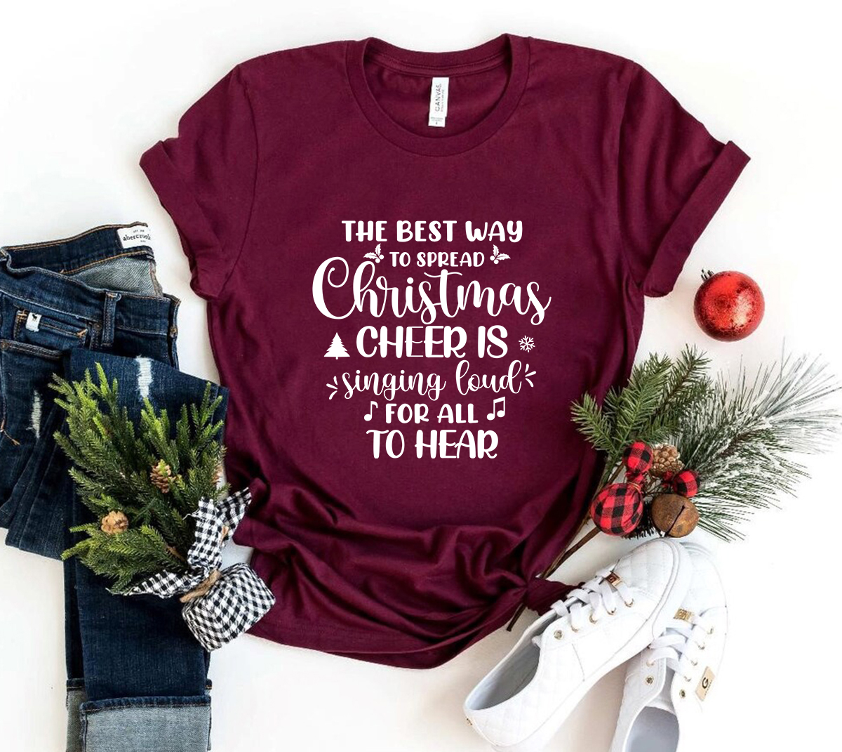 A festive unisex Christmas shirt in various colors, showcasing a comfortable crew neck design and high-quality print.