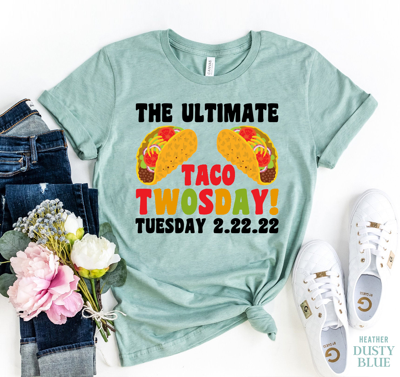 A stylish Ultimate Taco Tuesday T-shirt made of premium ring spun cotton, featuring a vibrant flex print design celebrating Taco Tuesday.